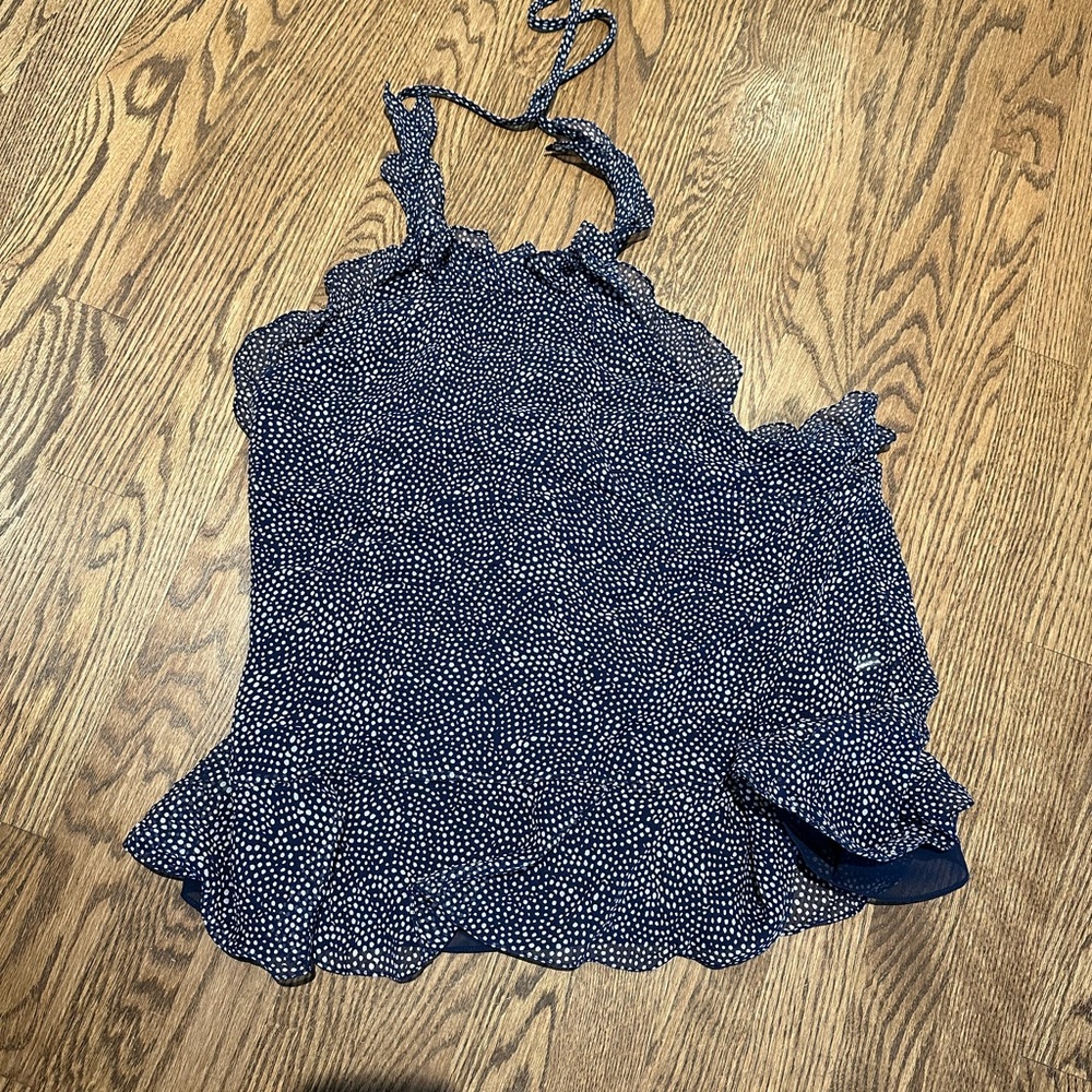 Diane Von Furstenberg Navy Polka Dot Halter Top, size L